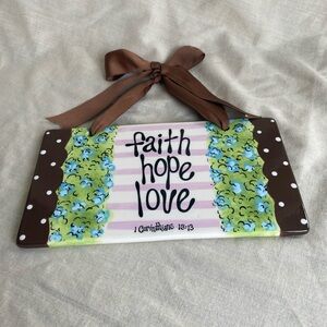 Wall Decor FAITH HOPE LOVE Ceramic Hanging Plaque 8”x4.5” Inspirational